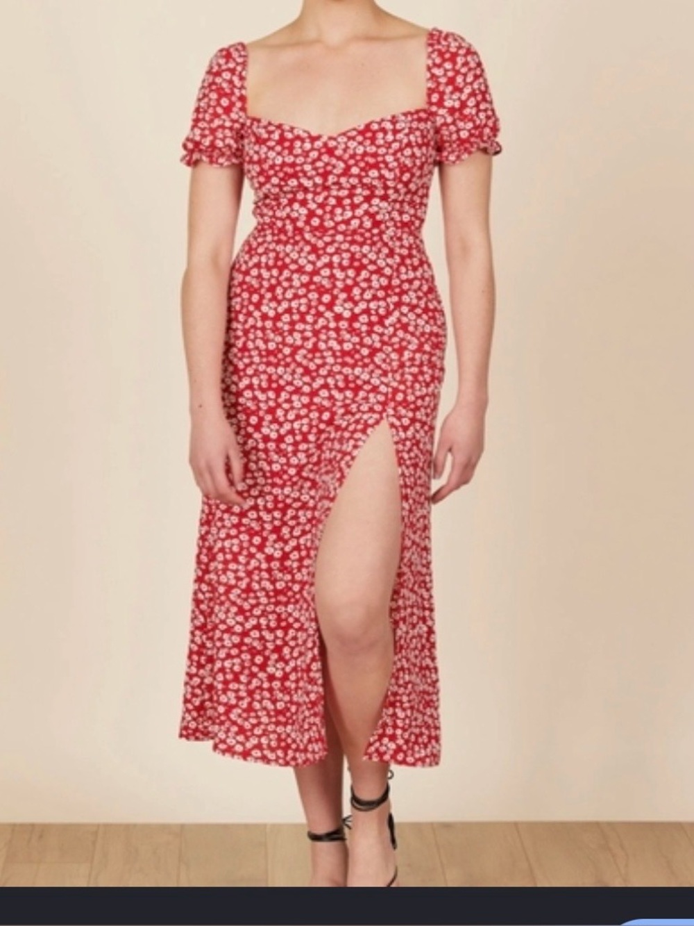 Ditsy Floral Red Midi Dress with Side Slit